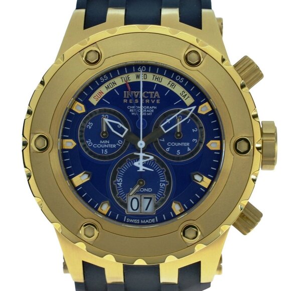 Men's 52mm Invicta Reserve Subaqua Gold/ Black/ Blue Chrono SS Watch! Ref: 1567! - Picture 3 of 9